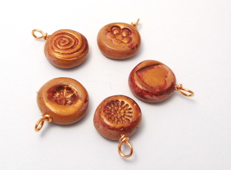 Handmade Beads Charms Terracotta and Copper Polymer Clay - averilpam