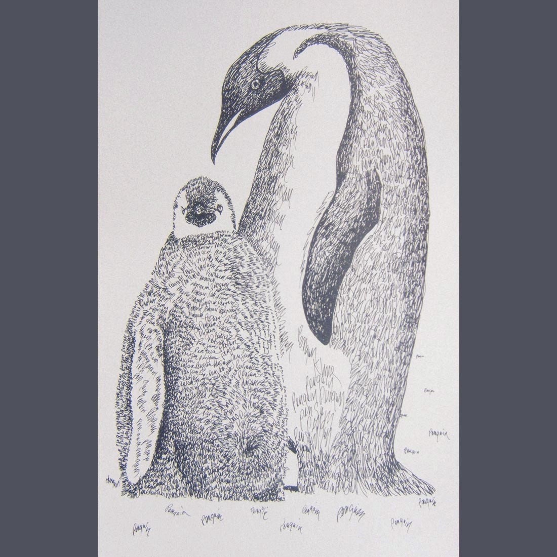 Penguin - Artist Kline draws the Penguin art using only words. Signed 11x17 Lithograph