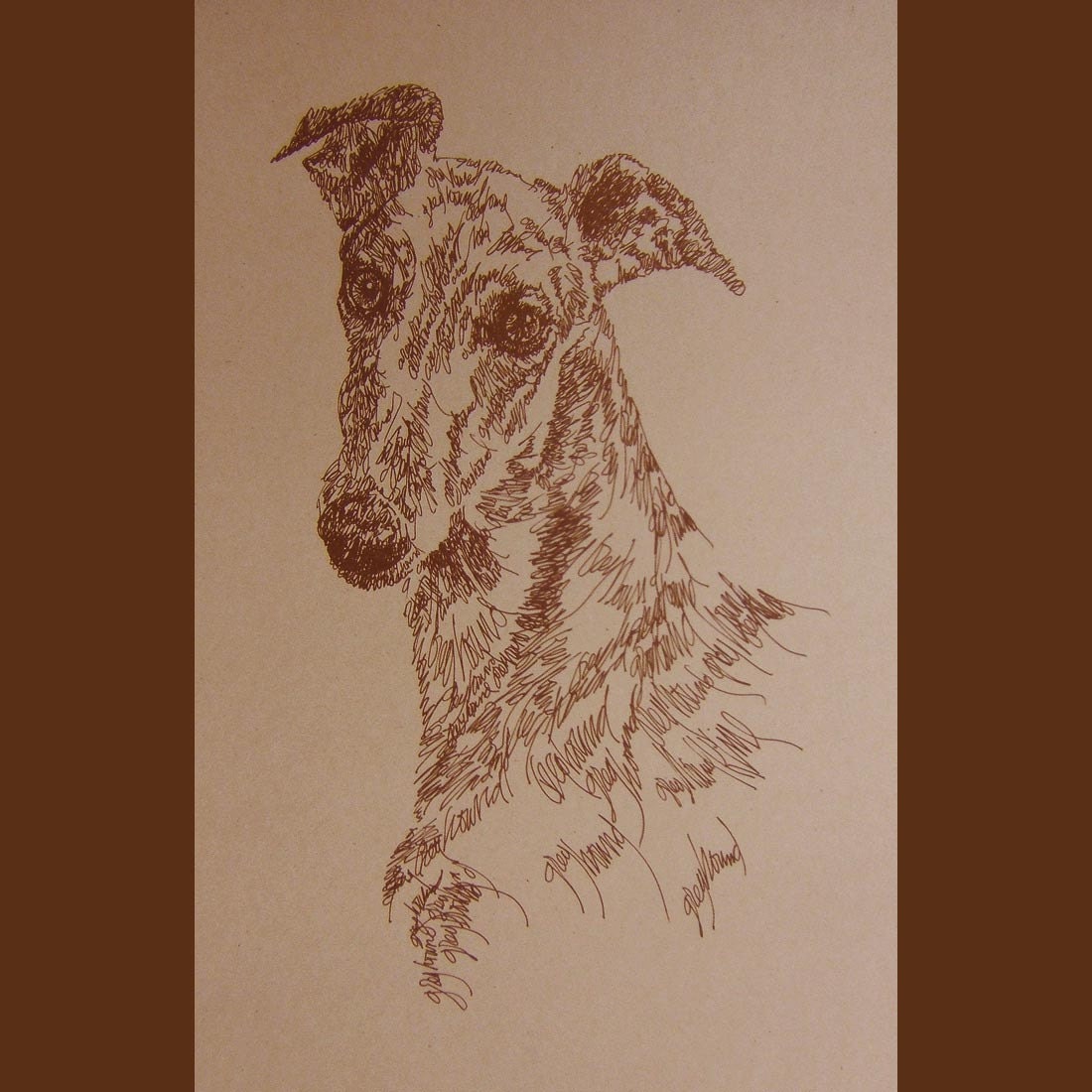 Greyhound Dog - Artist Kline draws dog art using only words. Signed 11x17 Lithograph 79/500 - Artist Will Add Your Dogs Name Into Art Free