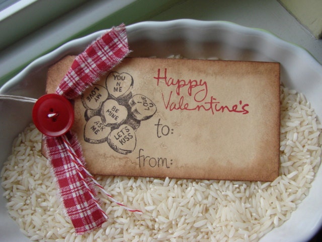 Primitive Valentines Gift Tags Set of 3