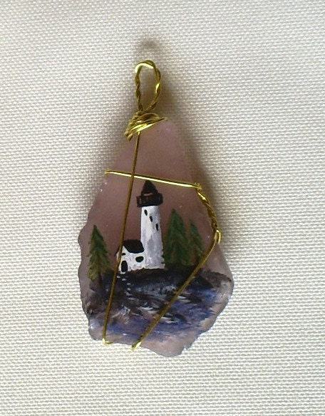 Pendant Glass Lighthouse Handpainted
