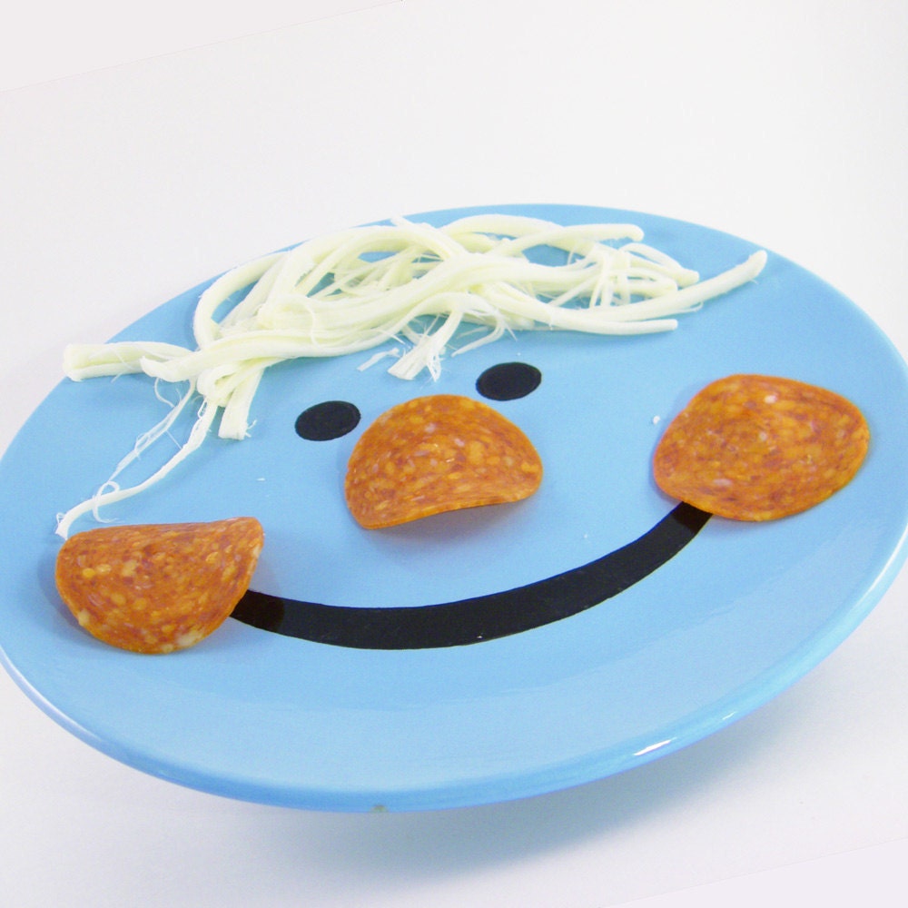 Ceramic Child's Plate  Smiley Kid's Plate  Fun with Food Plate -  7.5" - Personalized