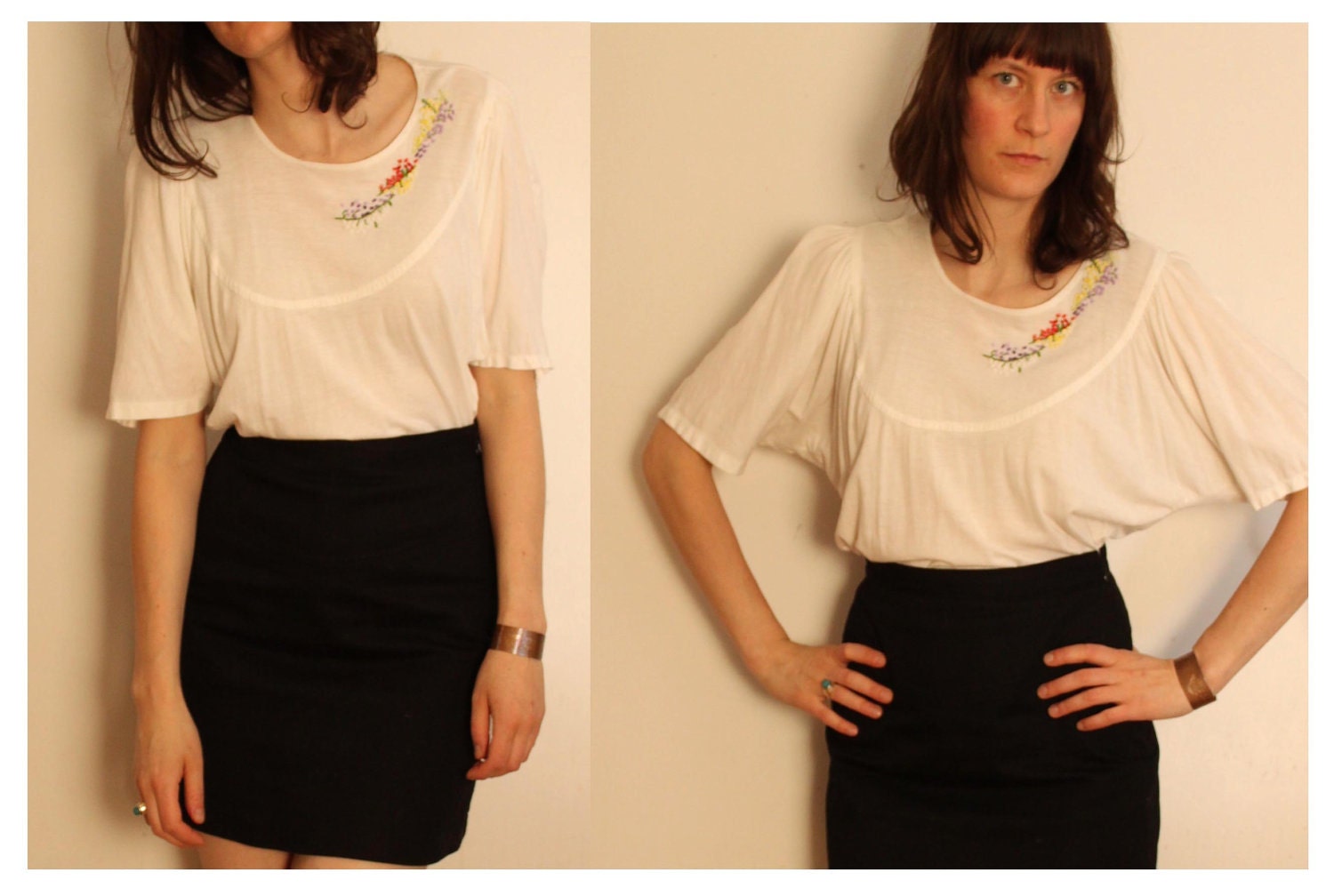 white embroidered t-shirt with flutter sleeves