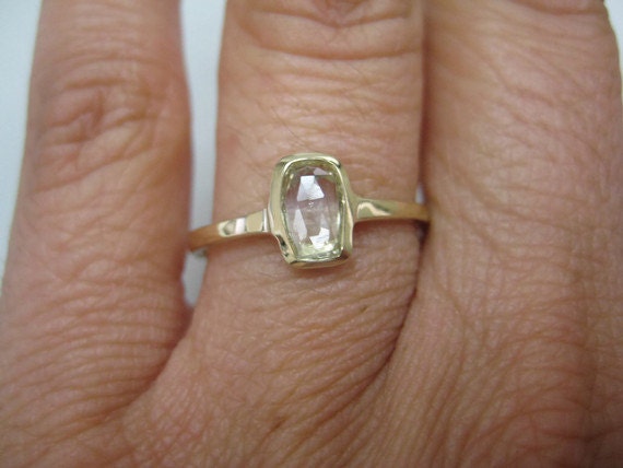 Reserved Listing for Marty. 14k yellow gold engagement ring, white rose cut sapphire.