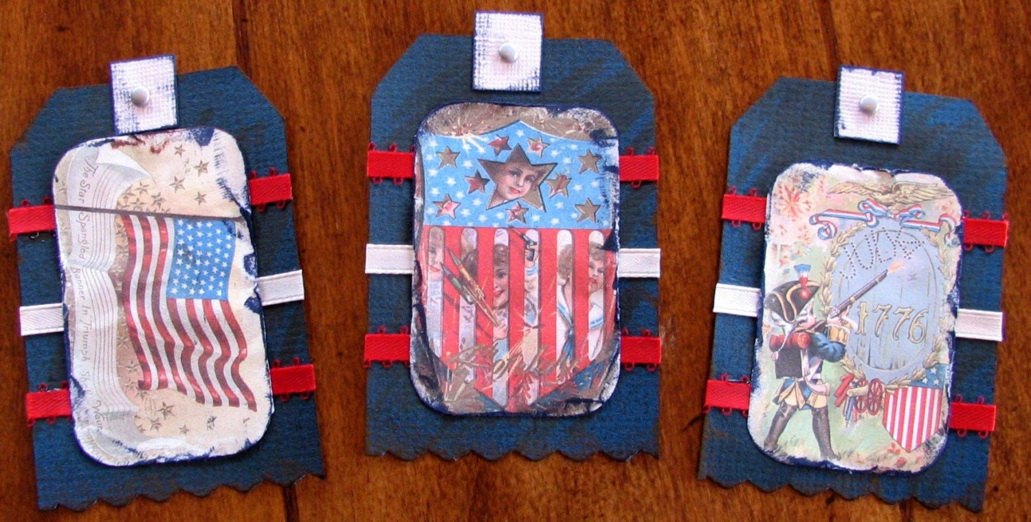 Set of 3 - 4th of July scrapbook tags - Great for gifts, scrapbooking and cards