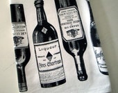 Lint-Free Natural Cotton Tea Towel /// WINE BOTTLES - openeyespress
