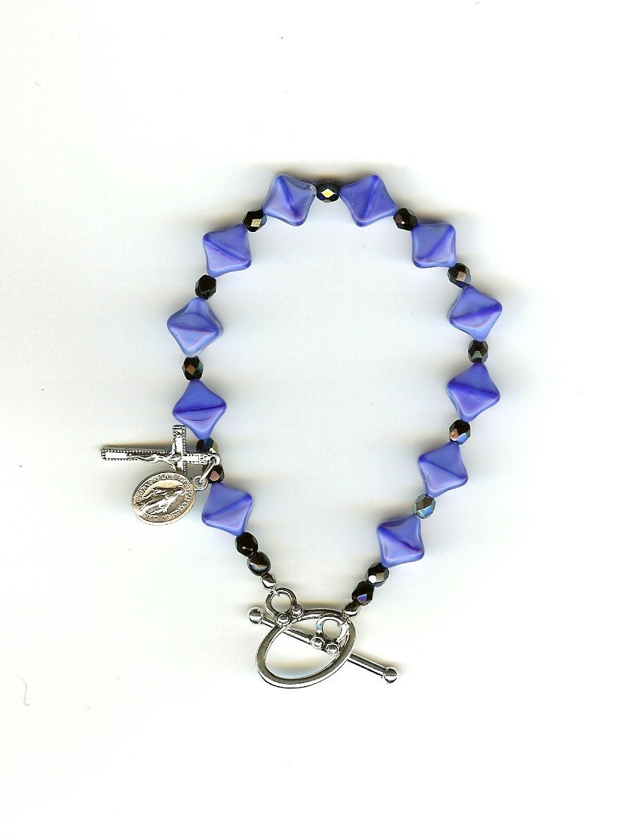Rosary Bracelet in Royal Blue w/ Black Crystals Large