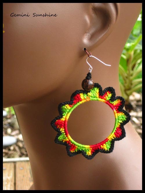Rasta Sol Flower Crochet Earrings
