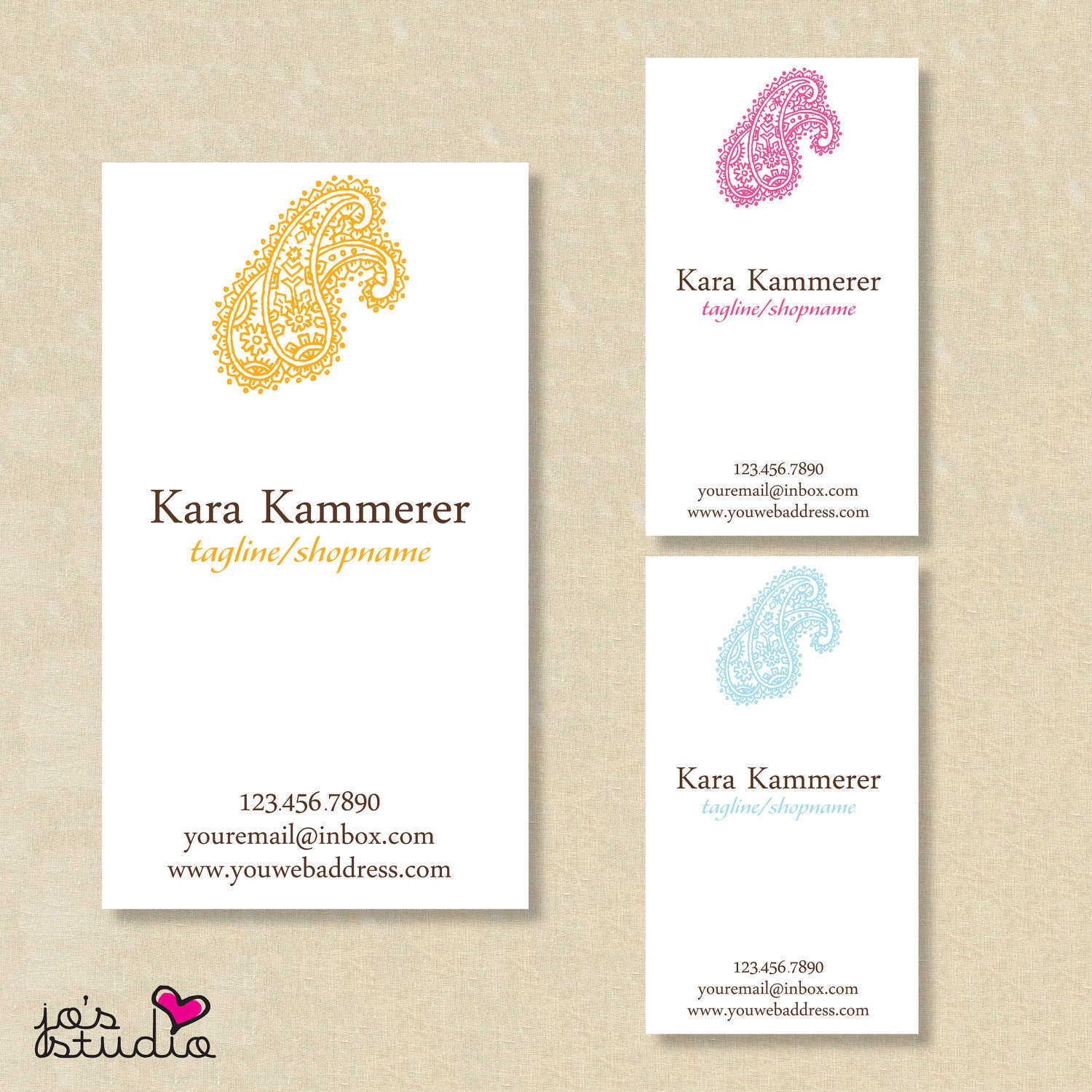 DIY Calling Cards in Paisley - Personalized/Color Choice