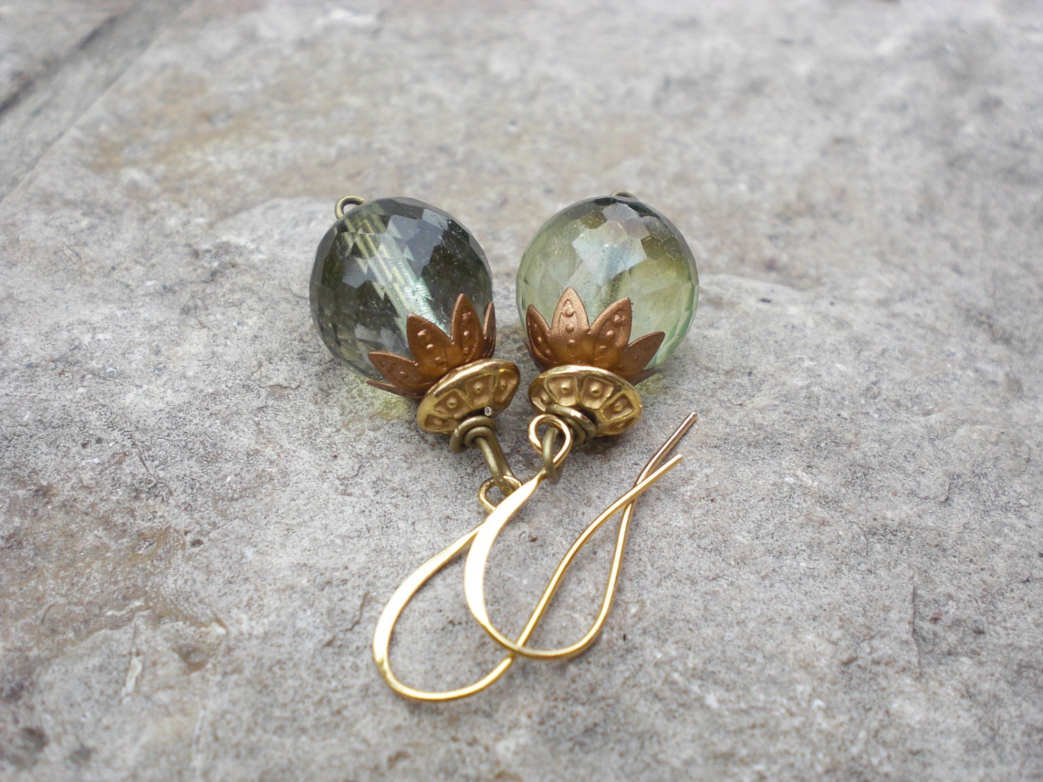 Golden and Green Crystal Earrings