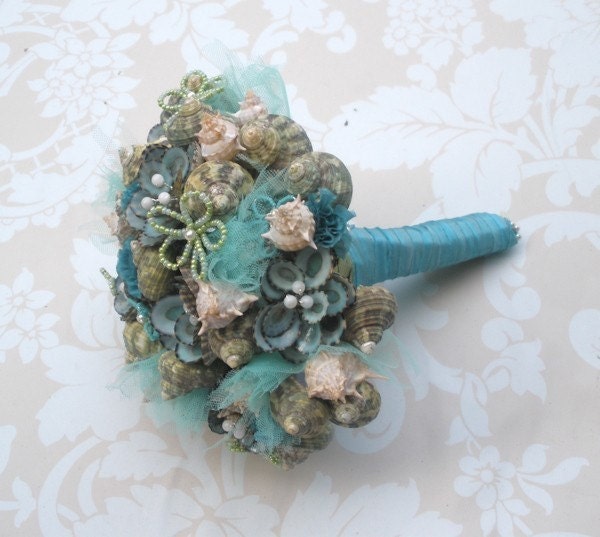 Made to Order Custom Details Bridal Bouquet of Shells and Silk Flowers. DEPOSIT