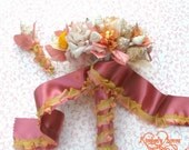 Fancy Hina Bridal Bouquet and Boutonierre of Shells and Silk Ribbon Flowers IN STOCK
