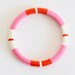 Pink. Orange. White.  Stackable Thread Bangle Bracelet with Stripes - no. 513B
