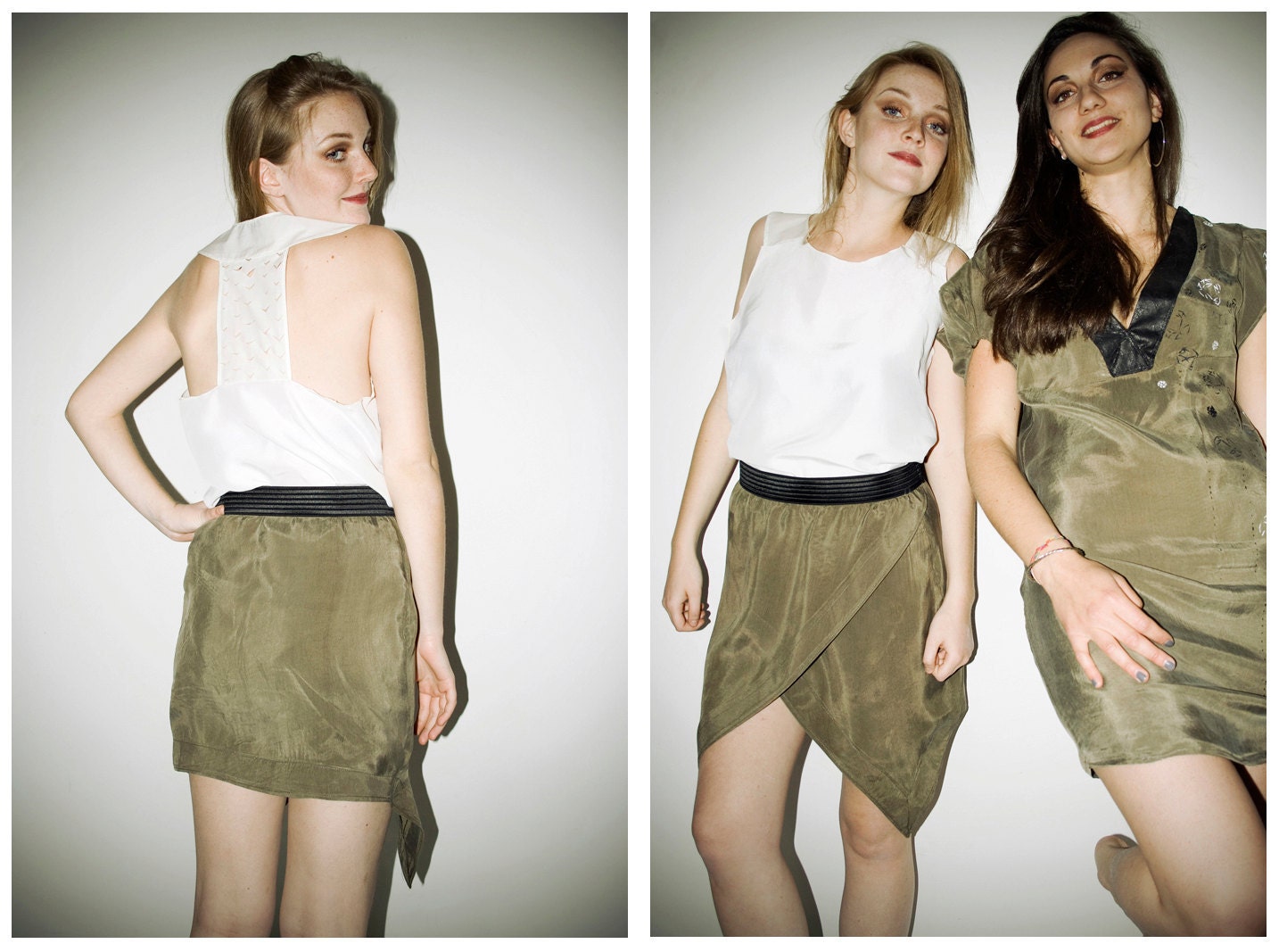 Flakes in White- washed silk and technical fabric tank, size XS to XL