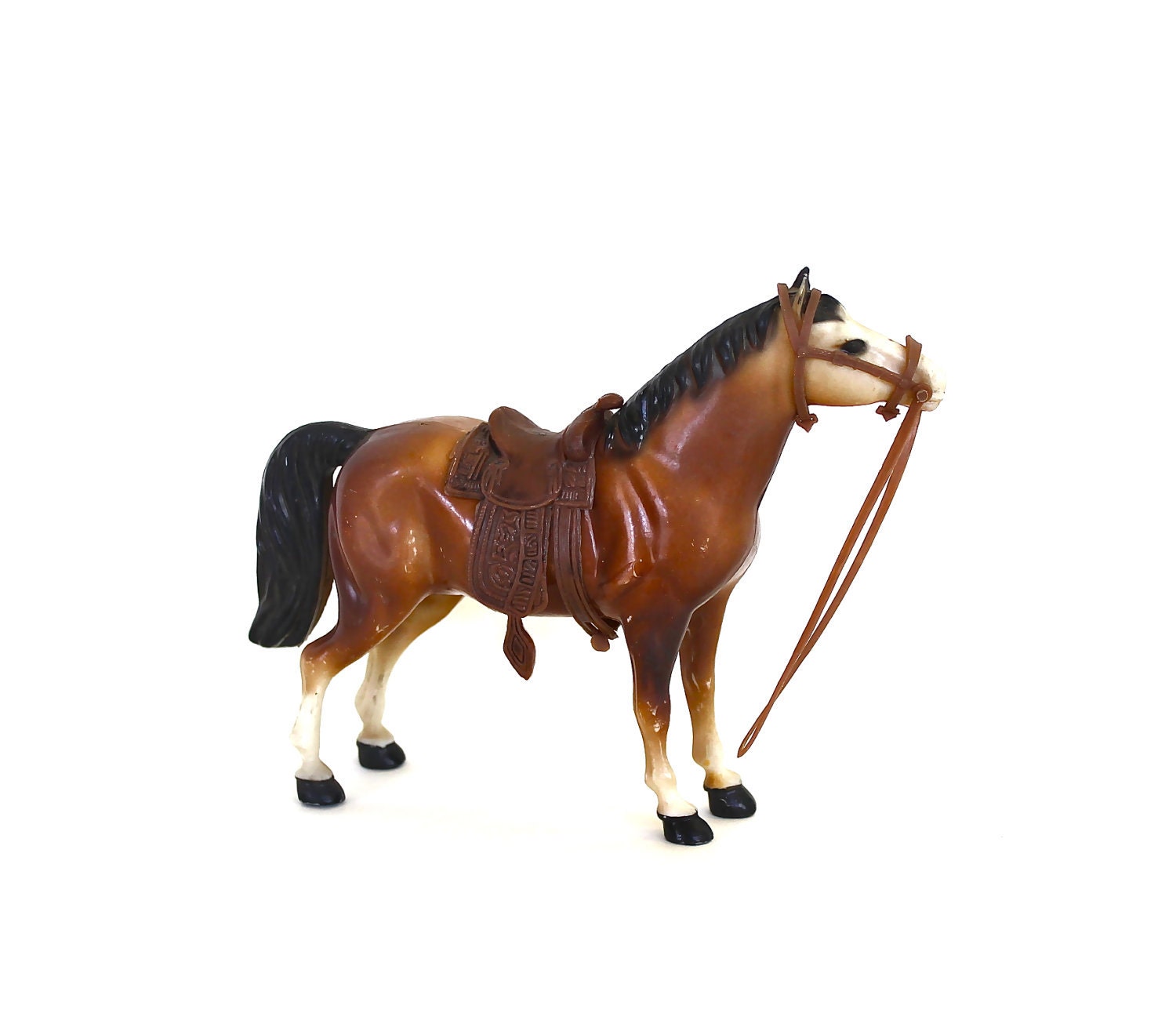 Giddy Up - Vintage Hong Kong Plastic Mold Horse and Saddle - becaruns
