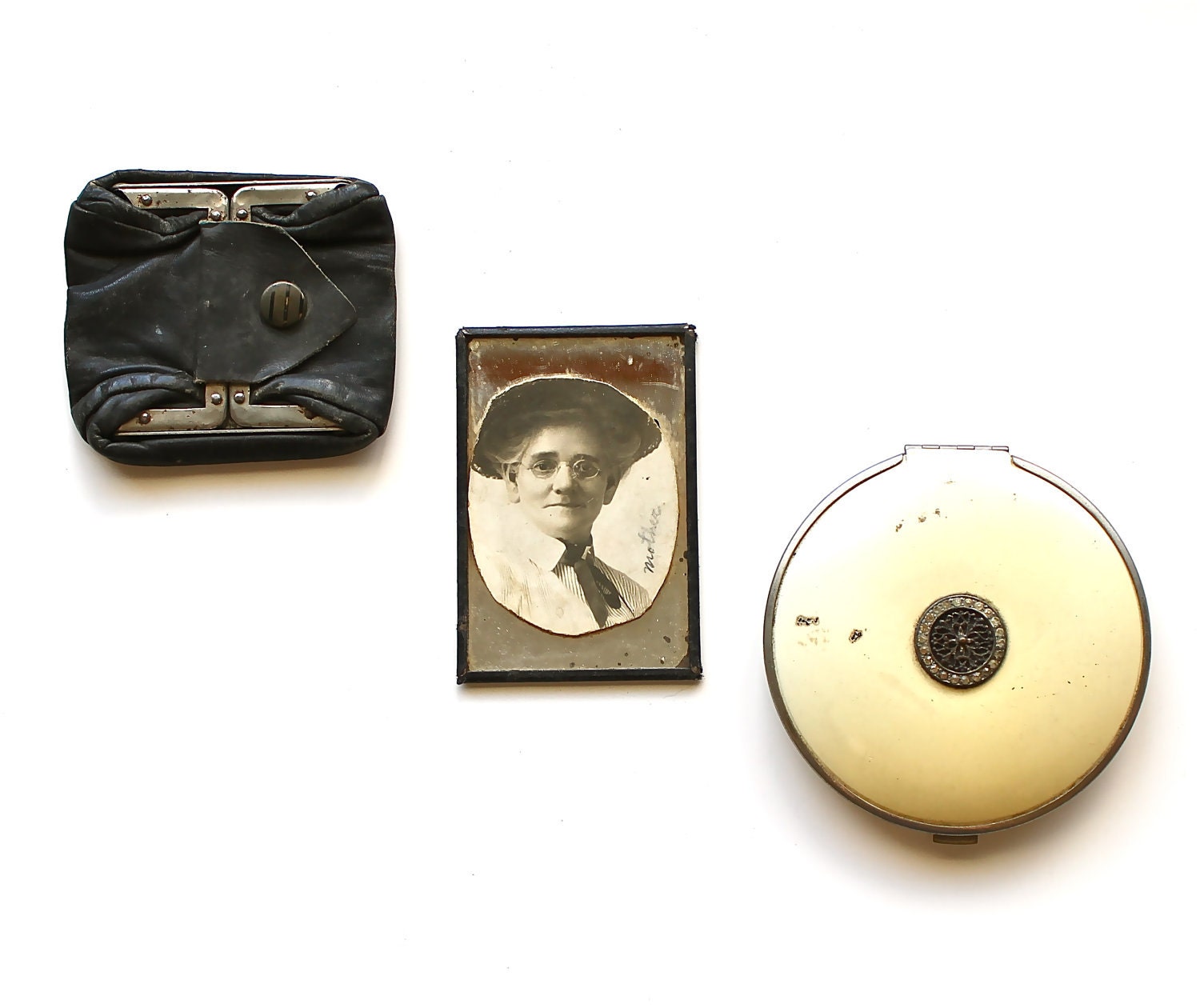 Remembering Mother and Her Favorite Things - Antique Compact, Mirror, and Change Purse