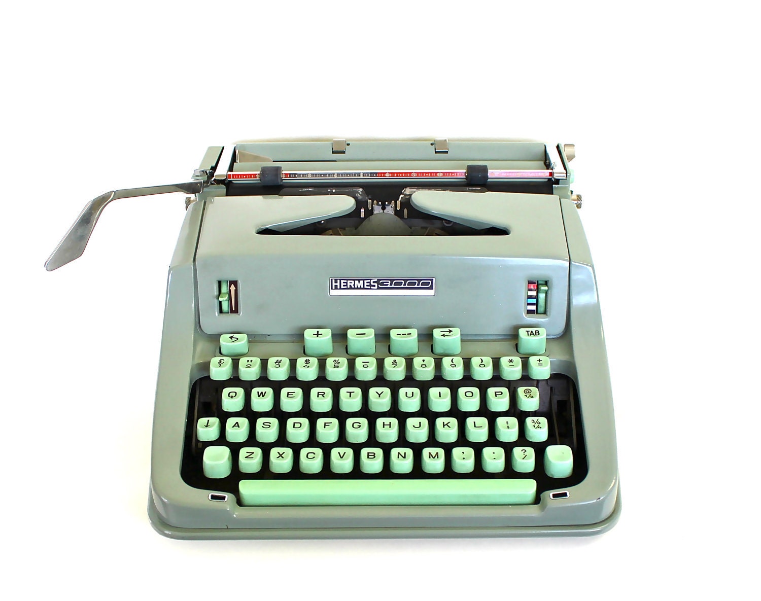 Reserved for Cara - Mint Green Typing - Vintage Hermes 3000 Swiss Made Typewriter