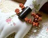 Antique Button Bracelet - Recycled - Red Jasper - Black