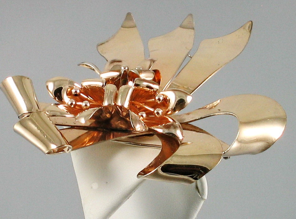 Vintage 1940 Walter LAMPL GF over Sterling Lillies in Ribbon BROOCH