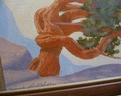 Vintage Painting Southwestern Painting Original Painting Mountains Tree Art Wall Hanging Frame Front Glass Unique Home Decor