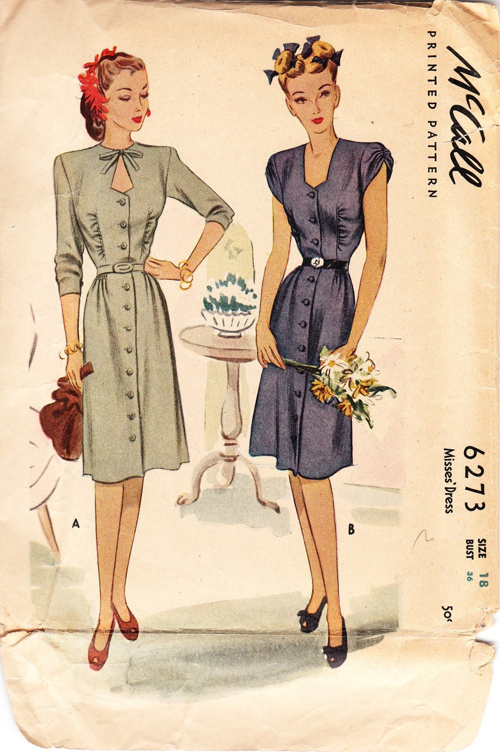 Vintage 1940s dress pattern- McCalls 6273