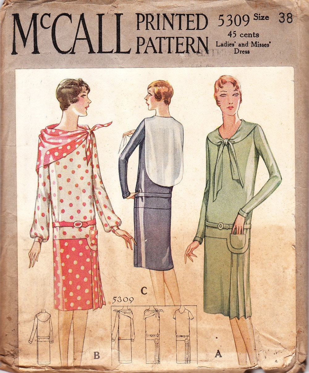 Vintage 1920s dress sewing pattern McCall 5309 by glassoffashion