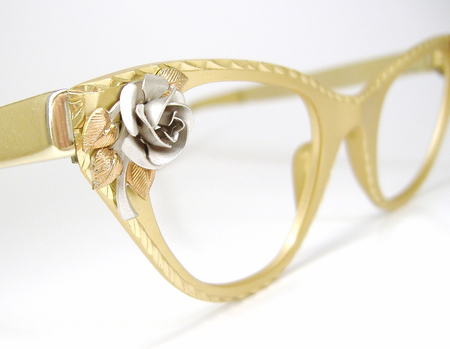 Vintage Tura Cat Eye Eyeglasses Frame with Silver Rose NOS