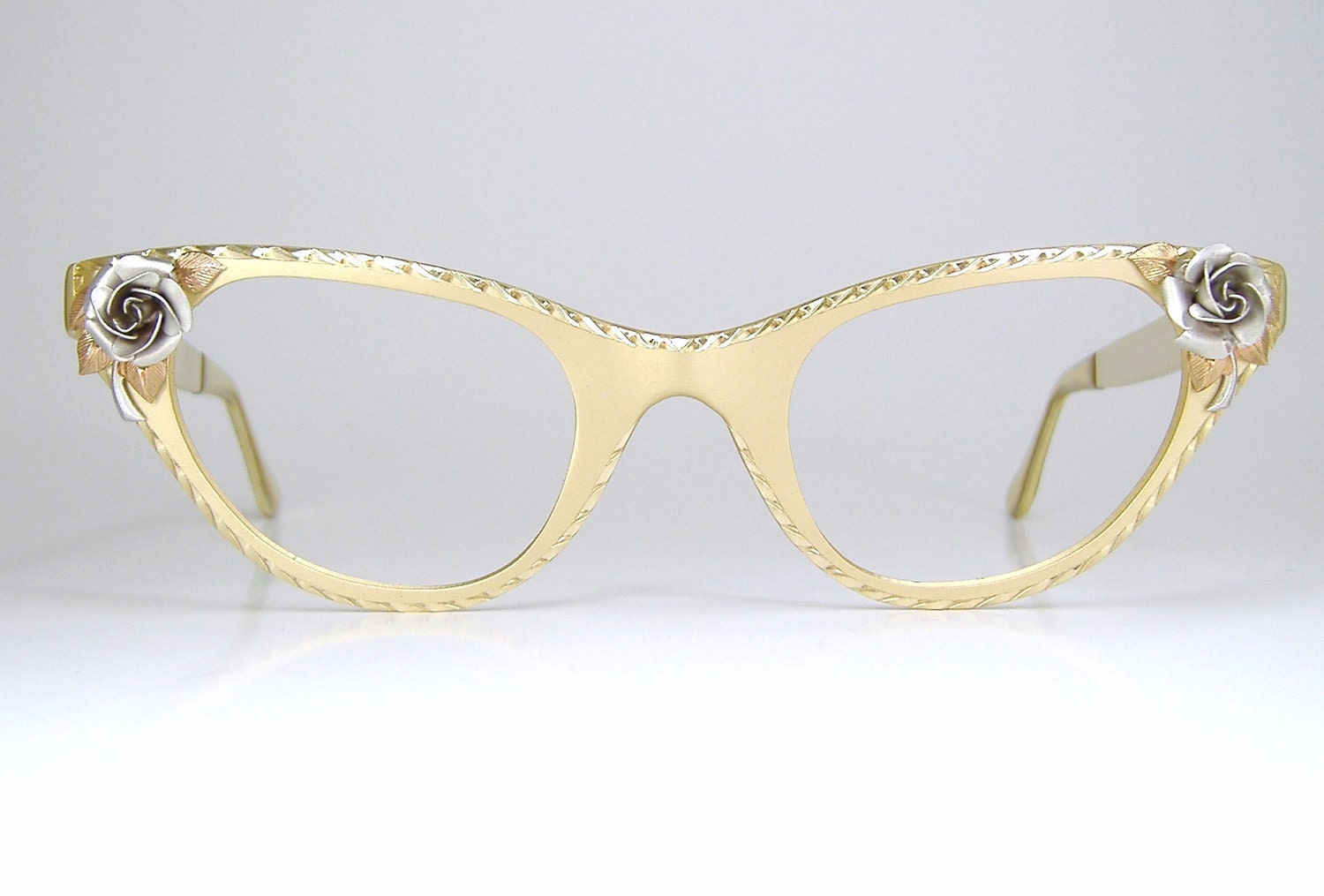 Vintage Tura Cat Eye Eyeglasses Frame with Silver Rose NOS