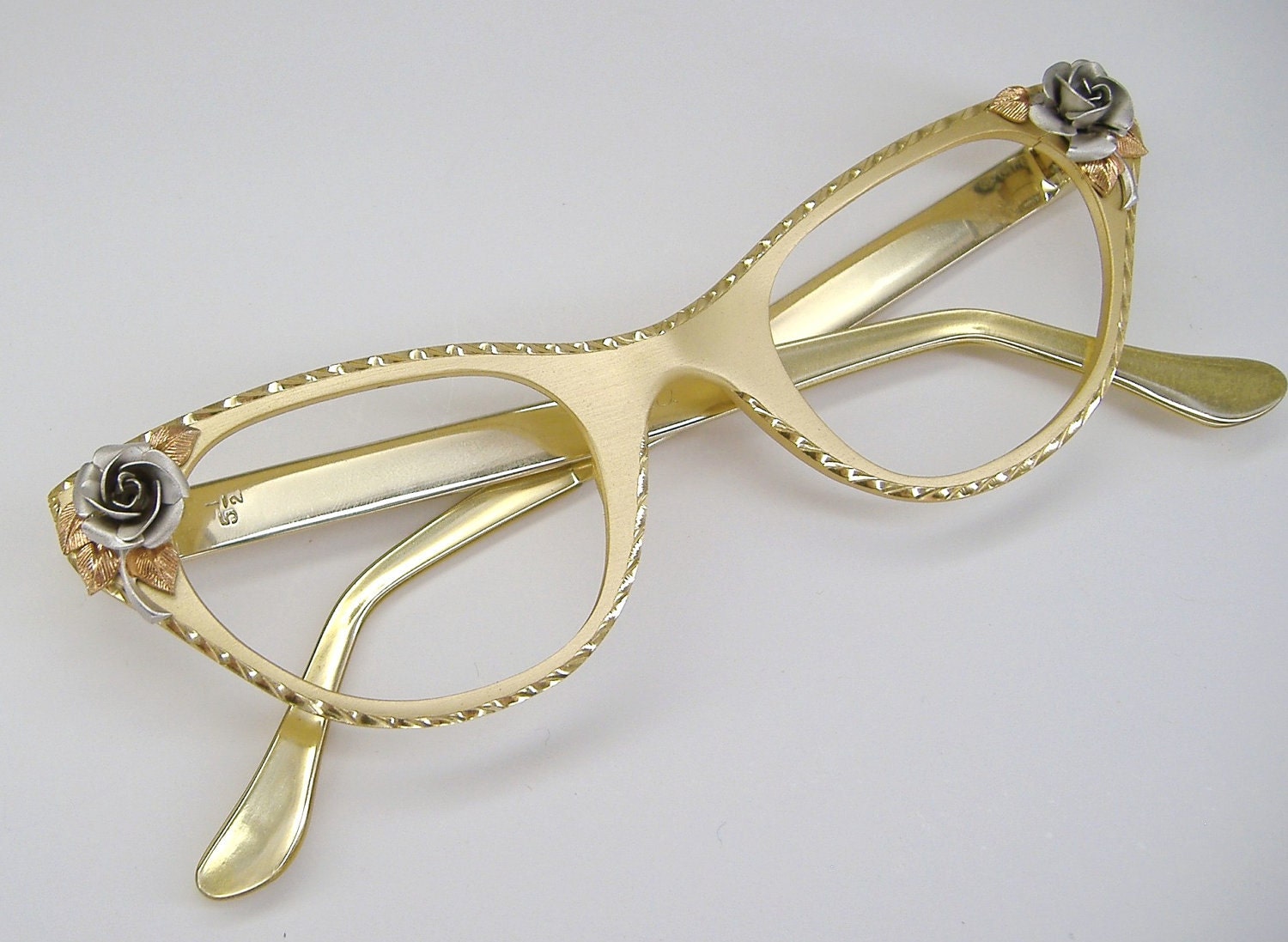 Vintage Tura Cat Eye Eyeglasses Frame with Silver Rose NOS