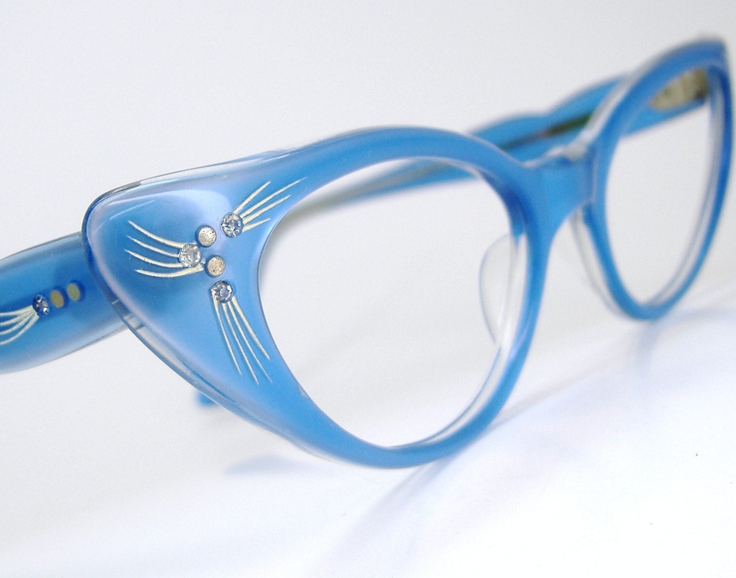 Vintage Blue 50s Cat Eye Glasses Sunglasses Eyewear Frame France NOS