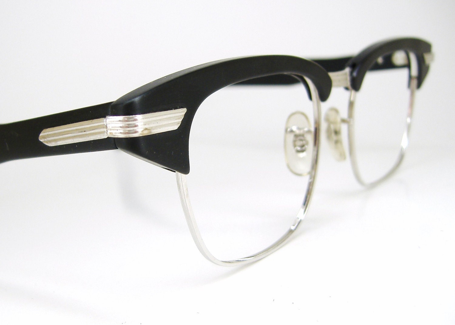 Vintage Mens 50s Black Browline Eyeglasses By Vintage50seyewear