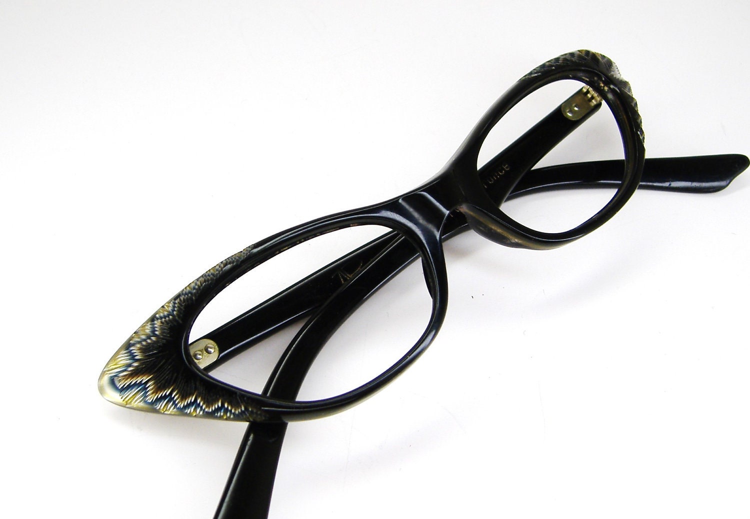 Vintage 50s Black Winged Cat Eye Eyeglasses Sunglasses Eyewear