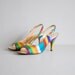 50's Raw Silk Rainbow Pin Up Slingback Heels Size 7