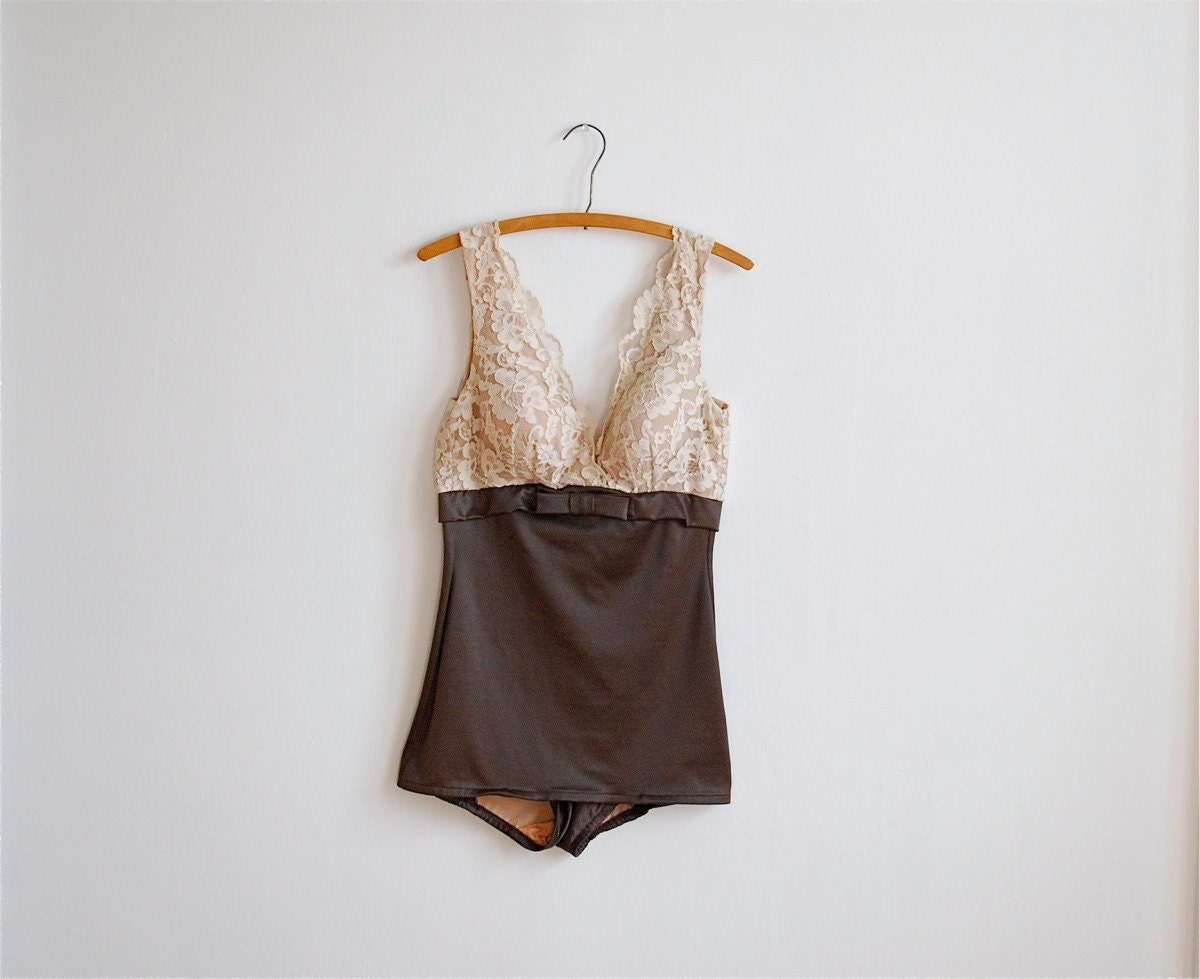 vintage 60's cream lace pin up maillot by Catalina