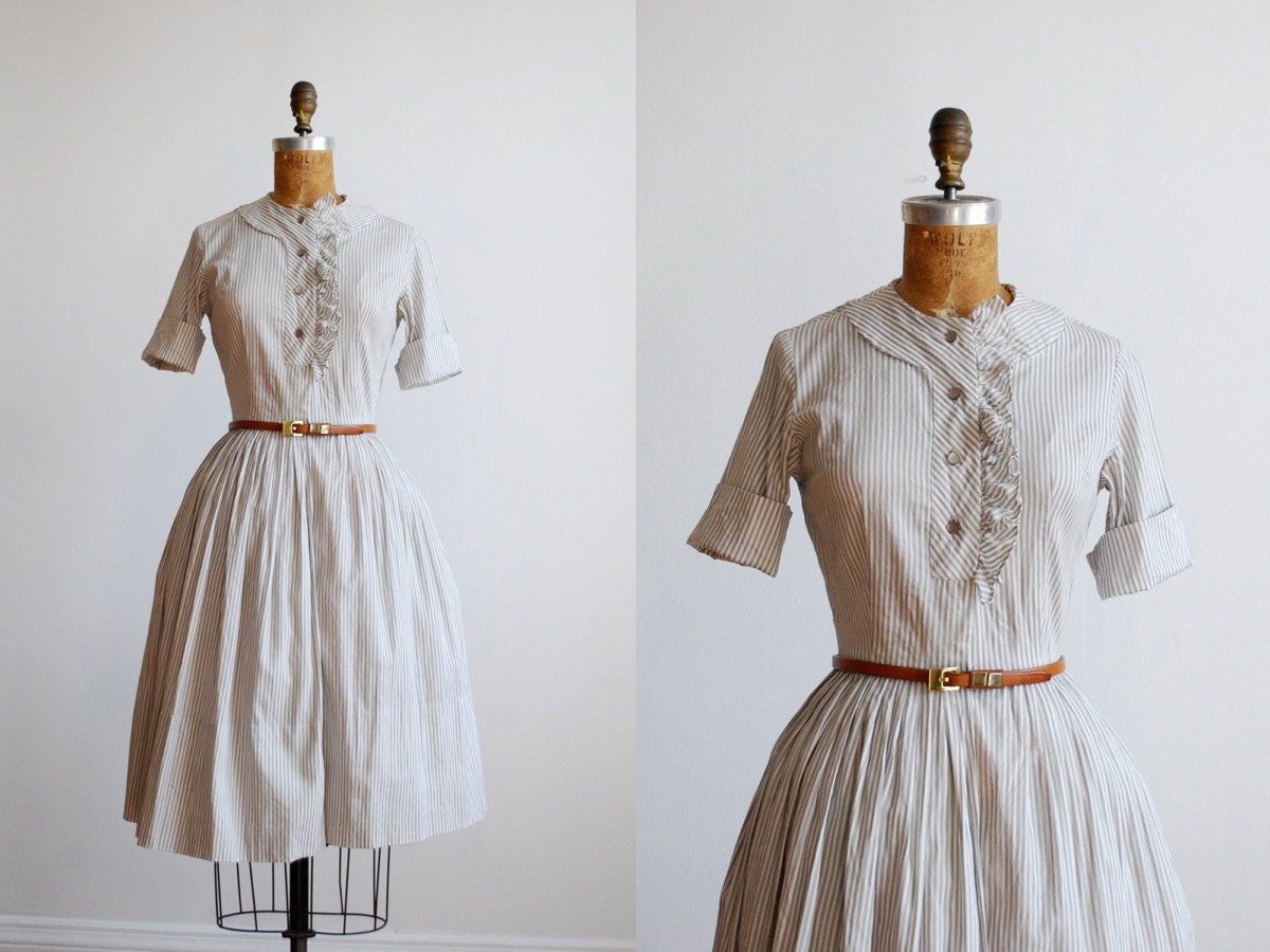 vintage 50's striped cotton ruffle day dress