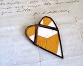 Love in Mustard Quilt Brooch Heart Jewelry