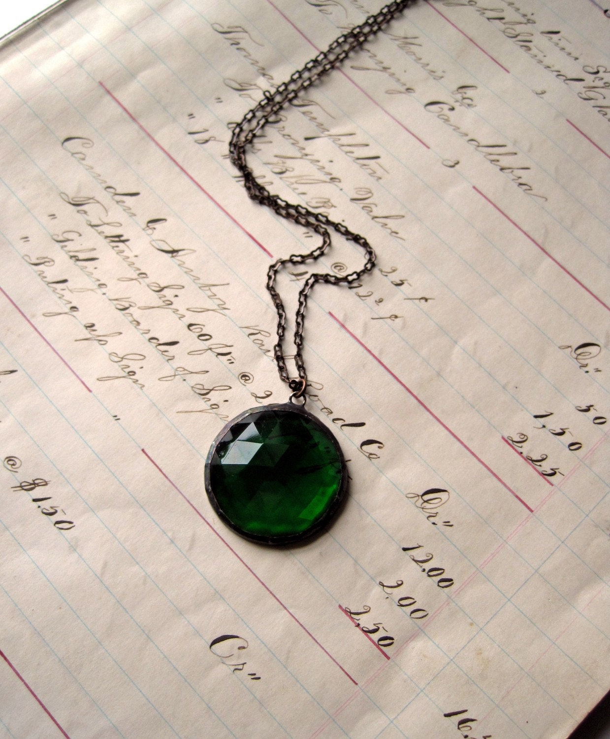 Emerald Green Faceted Glass Necklace Jewelry