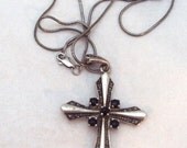 Sterling Silver Onyx Cross Pendant Necklace