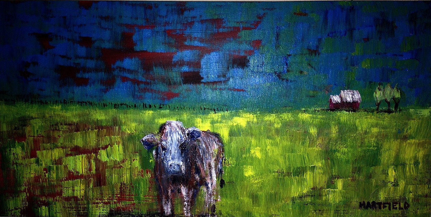 The Cow 15 x 30 Original Acrylic painting on artist canvas  Commission One Like This
