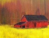 Green Sky, Red Barn 16 x 40 original acrylic painting on artist canvas