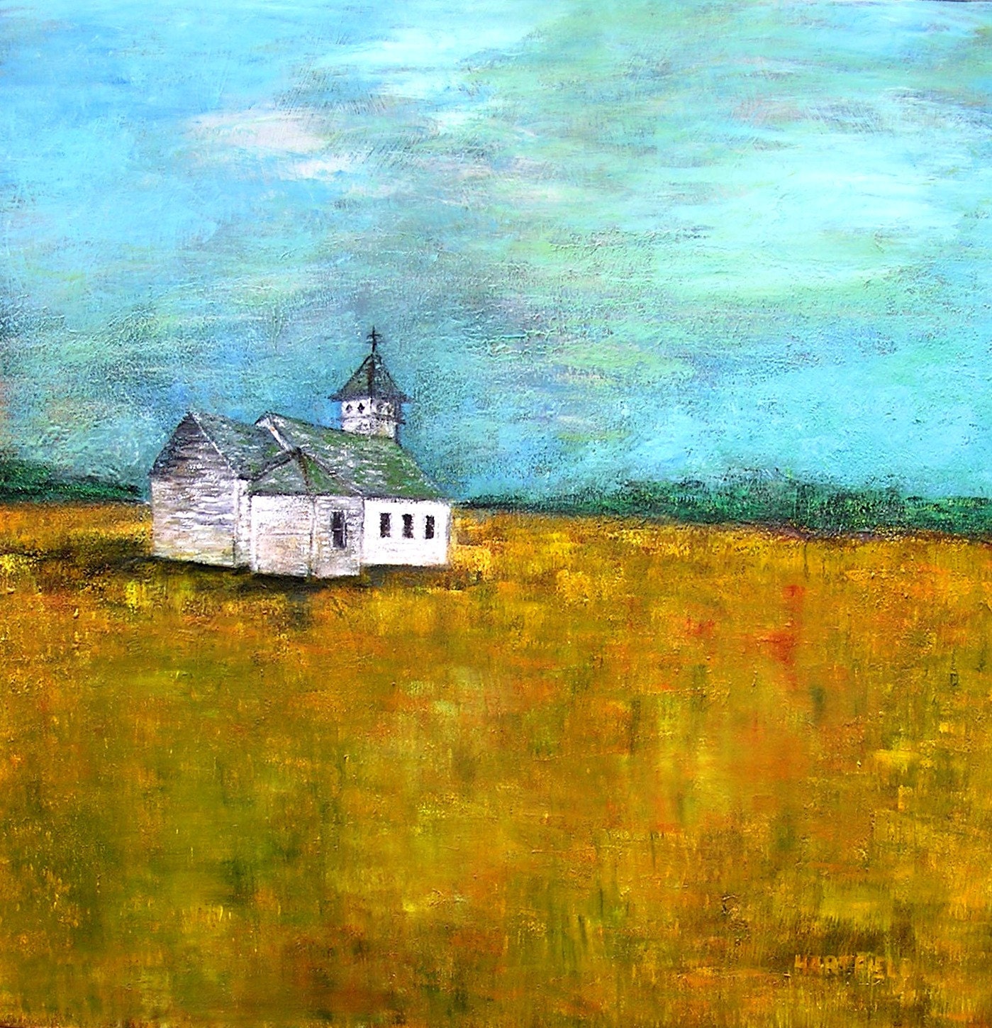 Saint Peter and Paul Prairie Church, North Dakota  36 x 36 Original Acrylic