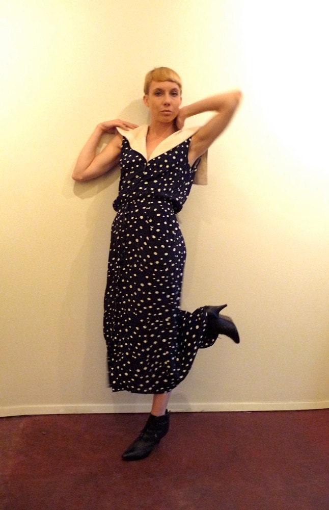Blue and White Polka Dot Sailor Collar Maggy London Dress