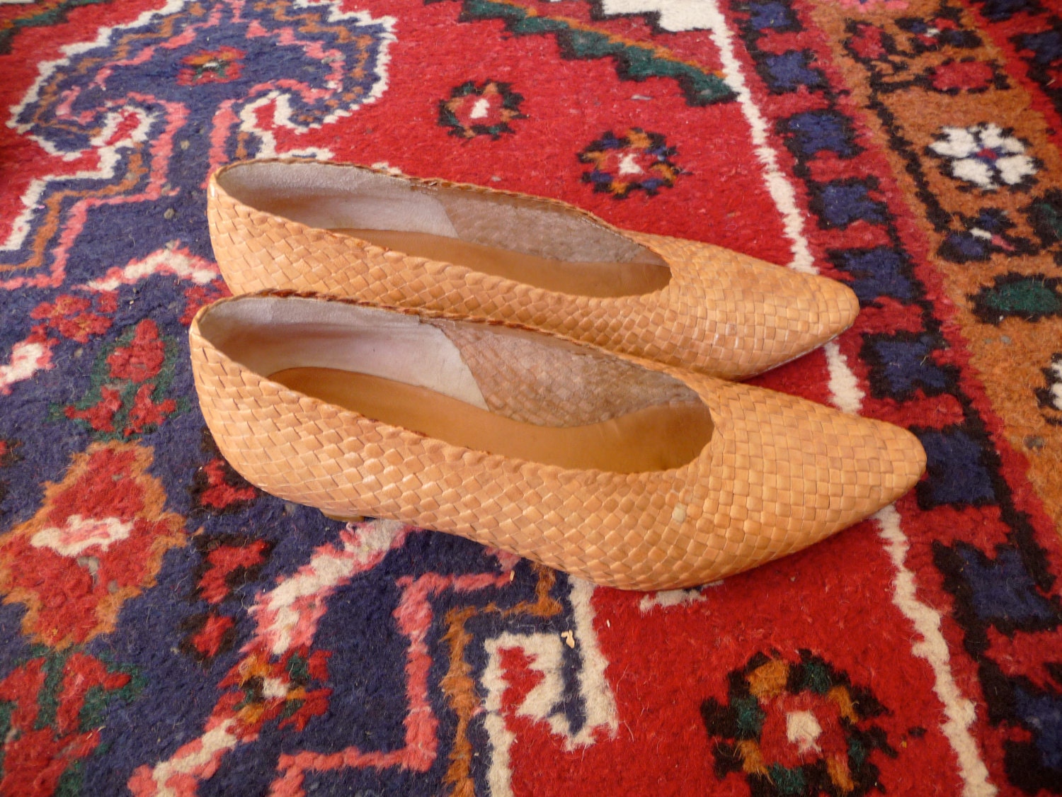 Stephane Kelian Blonde Woven Leather Heels 9