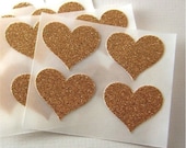 envelope seals - gold glitter heart stickers - set of 16