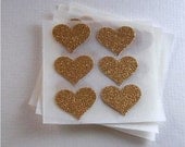 envelope seals - small gold glitter heart stickers - set of 24