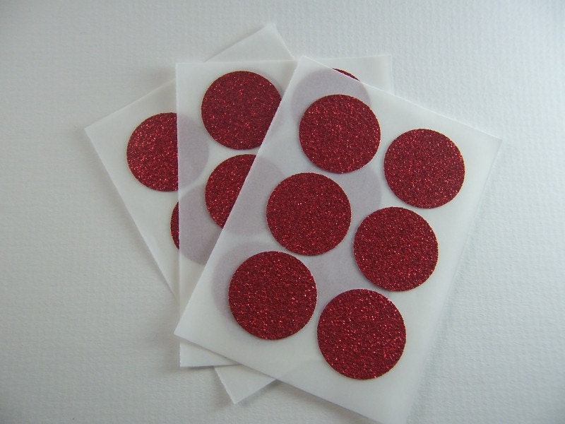 envelope seals - red round glitter stickers - set of 18