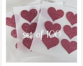 envelope seals - small pink glitter heart stickers - set of 100