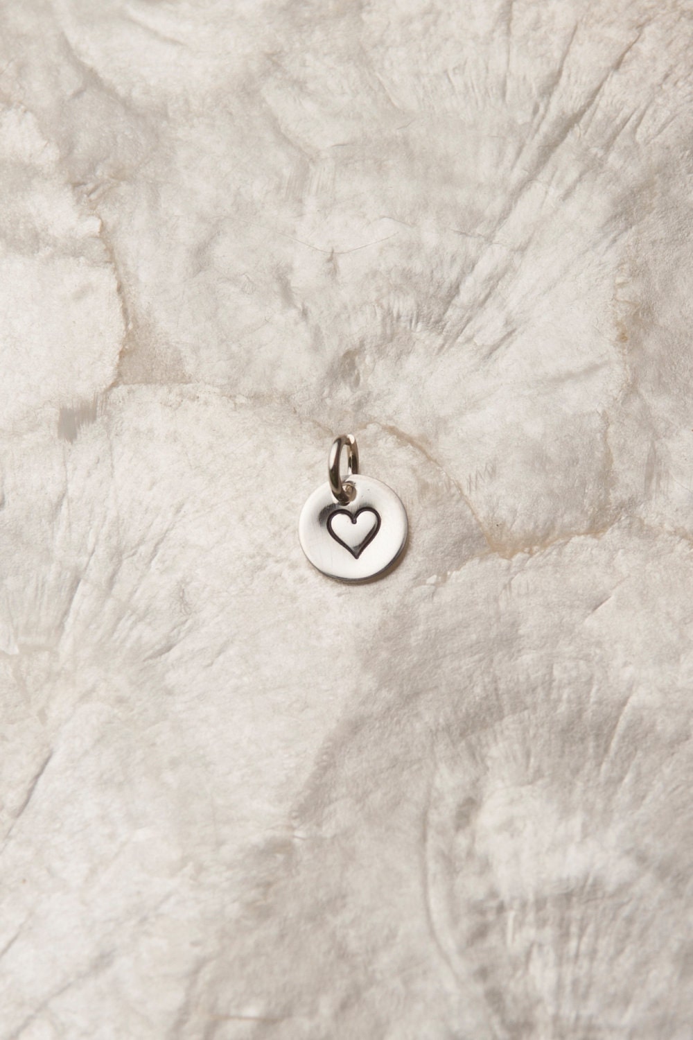 Round Sterling Silver Charm (3/8 inch), Stamped Charms, Handstamped Sterling Silver Charm, Heart Charm, Personalized Charm