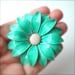 Vintage Bloom Brooch Aqua Turquoise Daisy Double Layered Flower Blossom Brooch ((Free Shipping USA))