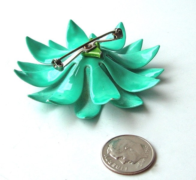 Vintage Bloom Brooch Aqua Turquoise Daisy Double Layered Flower Blossom Brooch ((Free Shipping USA))